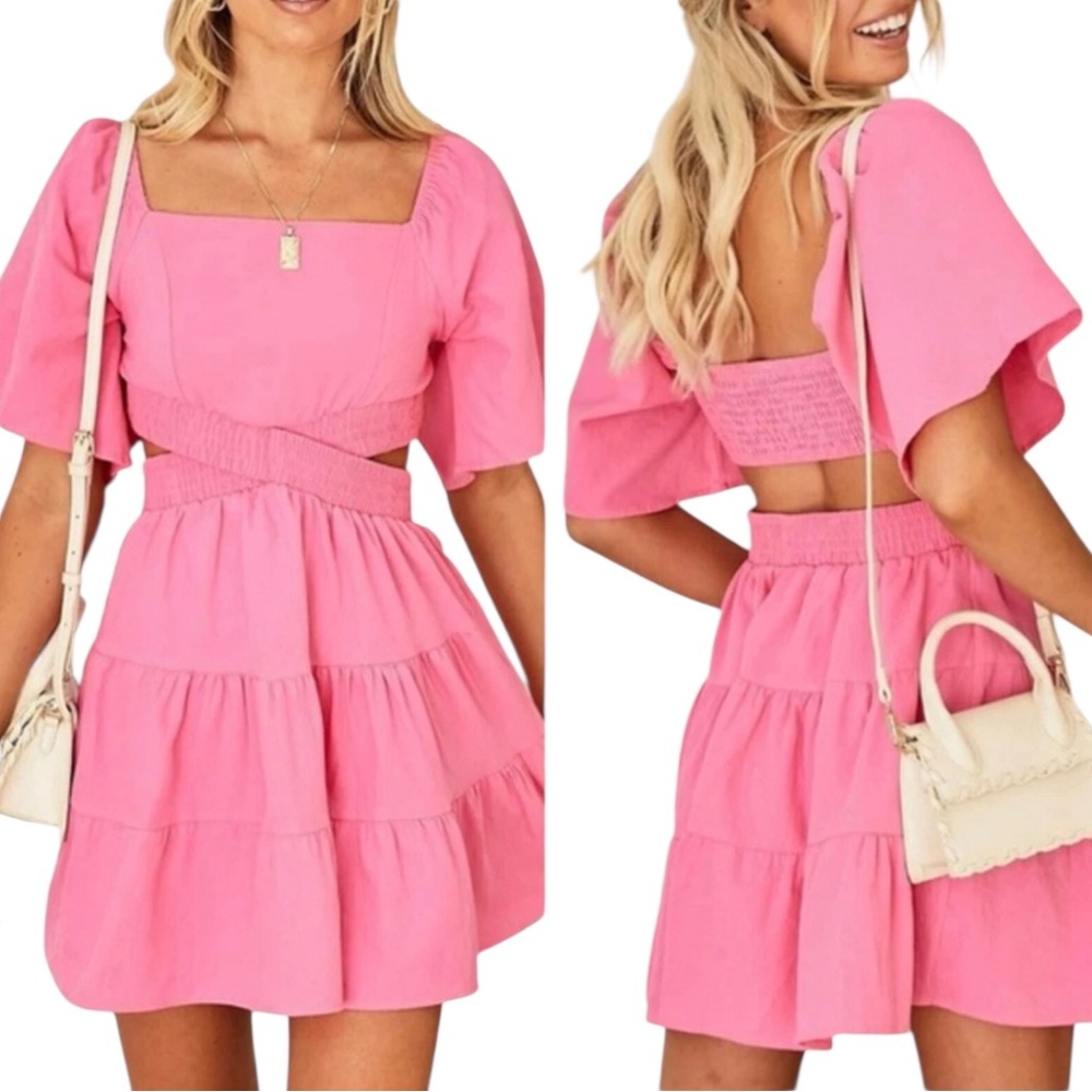 Shy Velvet New  W Tags Square Neck Pink Mini Dress Crossover Waist Size Medium